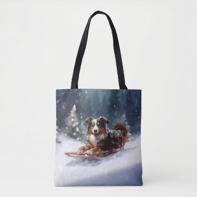 Bolsa Tote Inverno de neve de Natal em Shepherd australiano (Frente)
