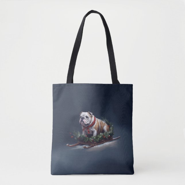 Bolsa Tote Inverno de neve de Natal para Buldog (Frente)