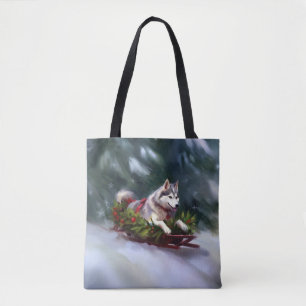 Bolsa Tote Inverno de neve de Natal Siberian Husky