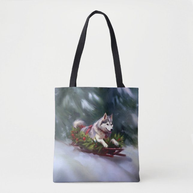 Bolsa Tote Inverno de neve de Natal Siberian Husky (Frente)