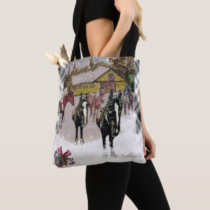 Bolsa Tote Inverno em cavalos negros da Fazenda 2 da Colinas