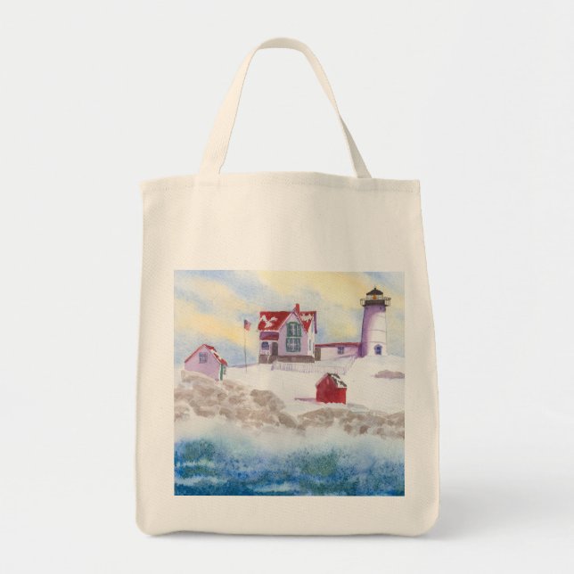 Bolsa Tote inverno em Nubble LIghthouse no Maine (Frente)
