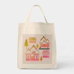 Bolsa Tote Inverno sem costura cinza de Natal Feliz