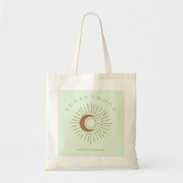 Bolsa Tote Ioga Verde Marrom Celestial Sol Lua (Frente)