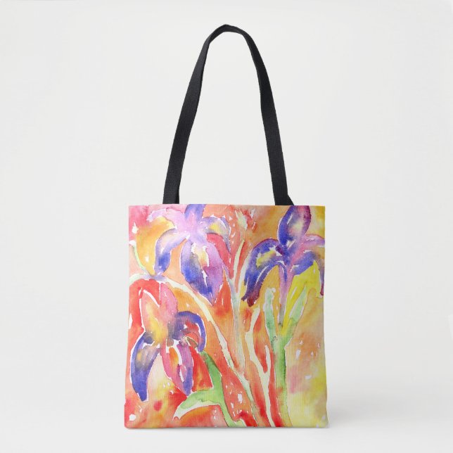 Bolsa Tote Iris Flower Watercolor Painting (Frente)