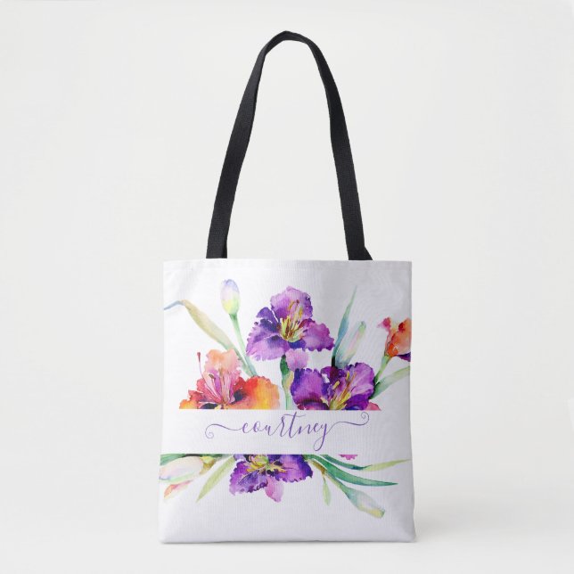 Bolsa Tote Íris personalizada em aquarela roxa (Frente)
