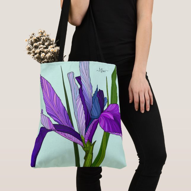 Bolsa Tote Íris Roxa em Hortelã, Floral Personalizado (Close Up)