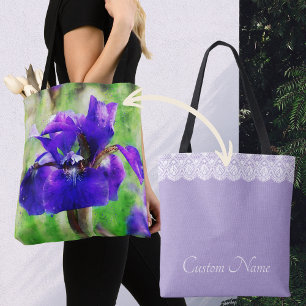 Bolsa Tote Íris Roxa Lilás e Renda Falsa Personalizada
