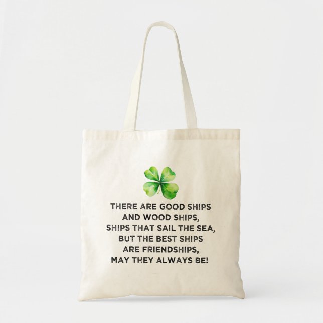Bolsa Tote Irish Friendship Toast 4 Leaf Clover St Patricks  (Frente)