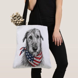 Bolsa Tote Irish Wolfhound Usando um Lenço da Bandeira Americ