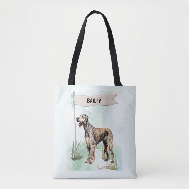 Bolsa Tote Irish Wolfhound Watercolor Personalized Dog (Frente)