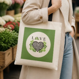 Bolsa Tote Irlandês AMOR Trevo & Coração de Nó Celta