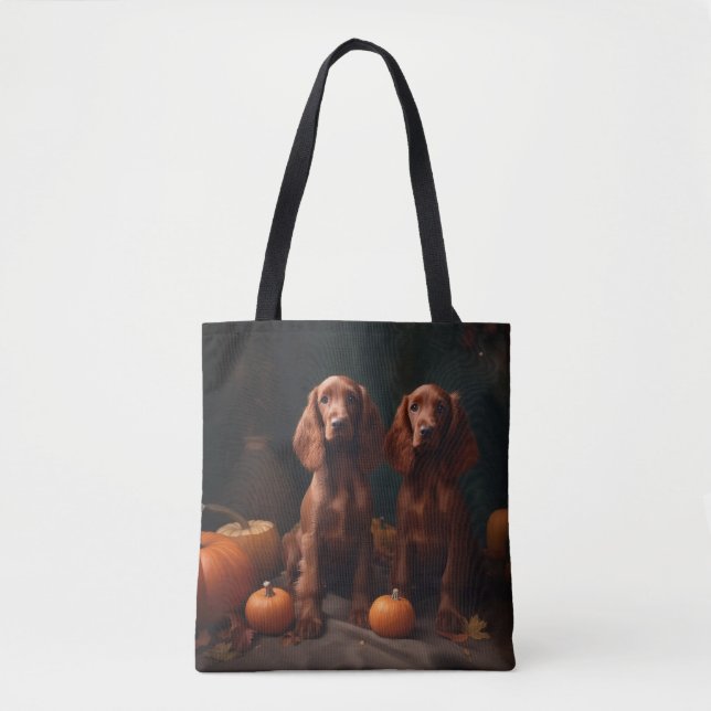 Bolsa Tote Irlandês Red Setter Puppy Autumn Delight Pumpkin (Frente)