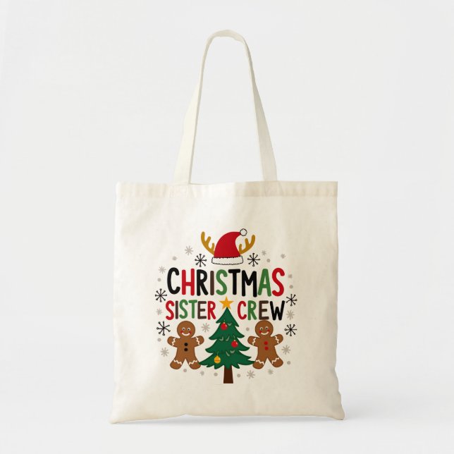 Bolsa Tote Irmã de Natal Tripulação Festiva Gingerpão Amigos (Frente)