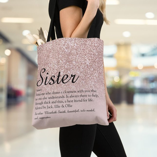 Bolsa Tote Irmã Definição Script Rose Gold Brilho (Sister Definition Script Rose Gold Glitter Tote Bag)