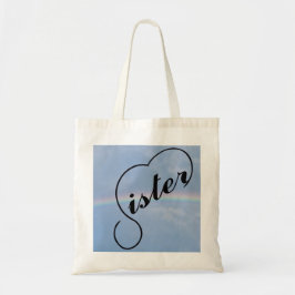 Bolsa Tote Irmã e o topo de um coração no céu do arco-íris