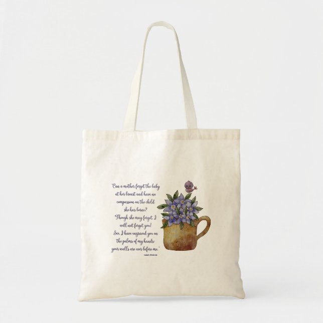 Bolsa Tote Isaiah 49 - Escritura de Bíblia Verse Esqueça-Me N (Frente)