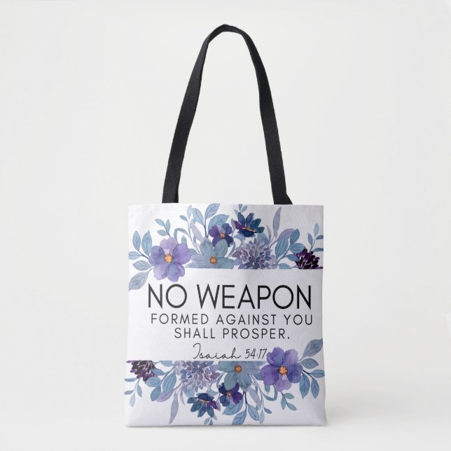 Bolsa Tote Isaiah 54:17 Sem Arma Cristã Floral (Frente)