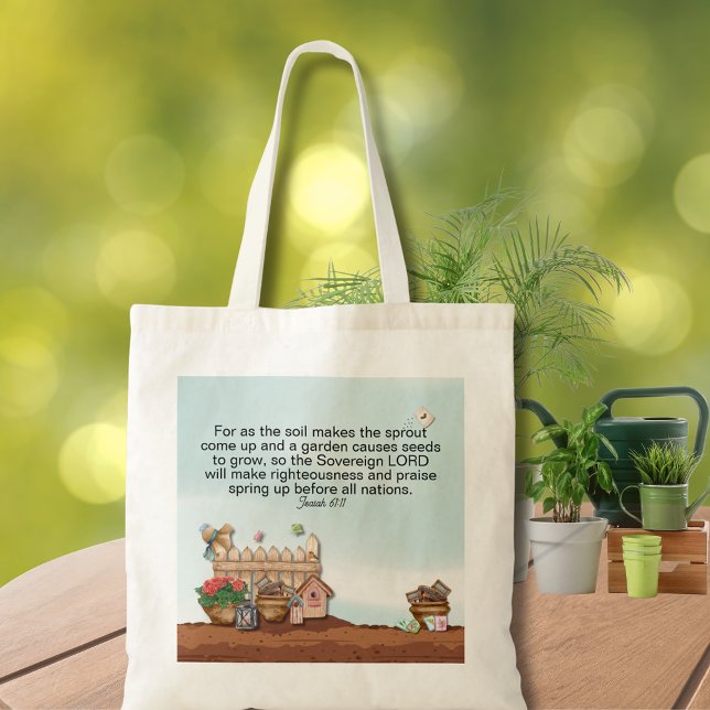 Bolsa Tote Isaiah 61:11 Versículo Bíblico Jardim de Primavera (Isaiah 61:11 Gardening Tote Bag)