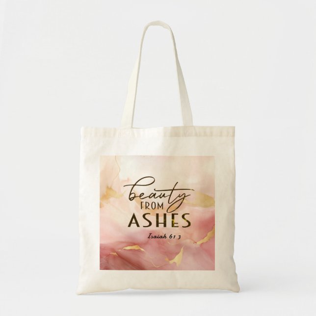 Bolsa Tote Isaiah 61 3 Beleza da Bíblia Ashes Verse Pink (Frente)