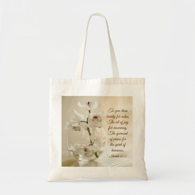 Bolsa Tote Isaiah 61:3 Beleza para Ashes, Bíblia Verse, Orquí (Frente)
