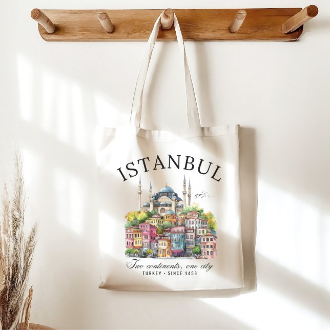 Bolsa Tote Istanbul Turkey Watercolor art city landscape (Criador carregado)