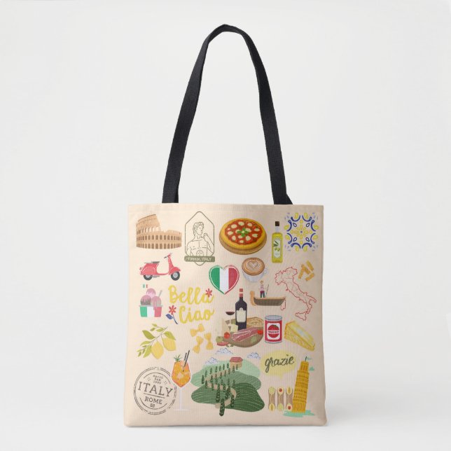 Bolsa Tote Itália - Símbolos Viagem Amantes (Frente)