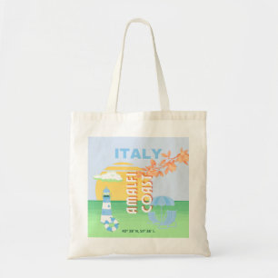 Bolsa Tote Itália Viagem Art, Costa Amalfi, Pré-Disquete, Azu