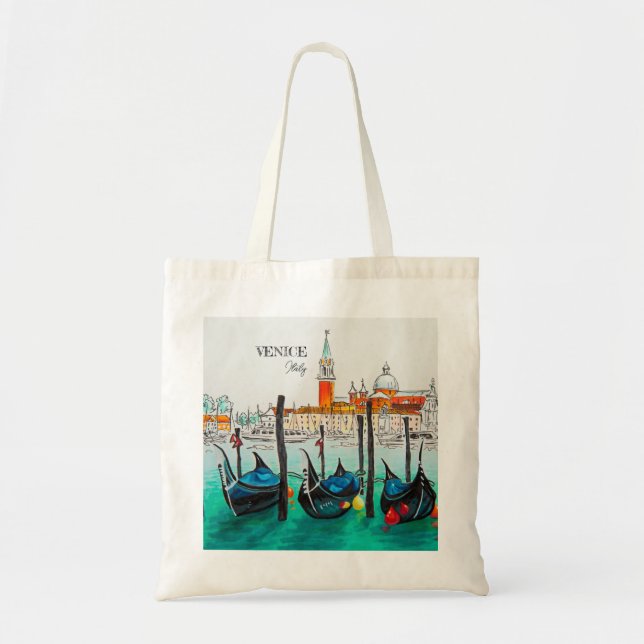Bolsa Tote Itália Viagem - Souvenir de aquarela VENICE (Frente)