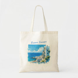 Bolsa Tote Italian Seaside Town Watercolor Ocean Escape