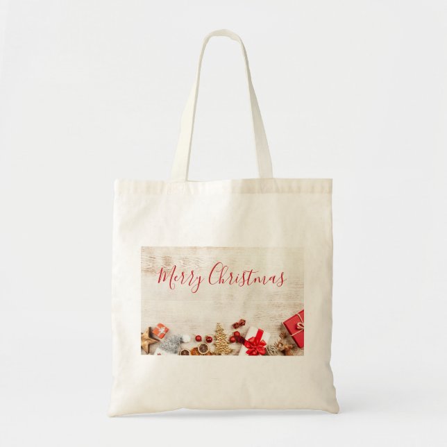 Bolsa Tote Itens de Natal em um Conselho Russo de Madeira (Frente)