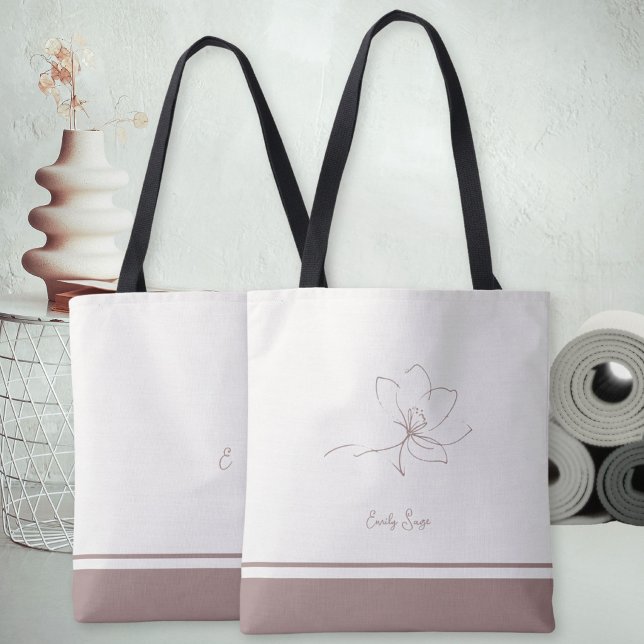 Bolsa Tote Ivory Dusty Rose Floral Line Art Minimalist Zen (Minimalist Floral Line Art Zen Ivory Dusty Rose Tote Bag ©Susanne Sachers - Sunny Wanderlust 🌞✈️)