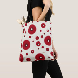 Bolsa Tote Ivory Red Dots Funky Whimsical Circle Pattern 