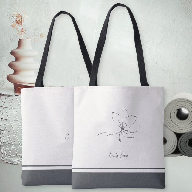 Bolsa Tote Ivory Slate Gray Floral Line Art Minimalist Zen (Minimalist Floral Line Art Zen Ivory Slate Gray Tote Bag ©Susanne Sachers - Sunny Wanderlust 🌞✈️)
