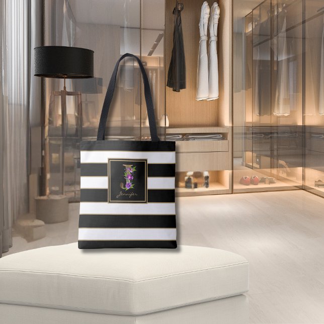 Bolsa Tote J Monograma Floral Dourado | Douradas Bandas branc (Criador carregado)