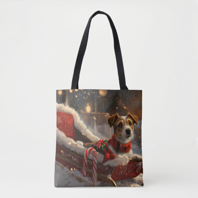 Bolsa Tote Jack Russell Cachorro Natal Festivo (Frente)