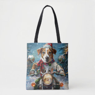 Bolsa Tote Jack Russell Cog Andando na Moto Natal