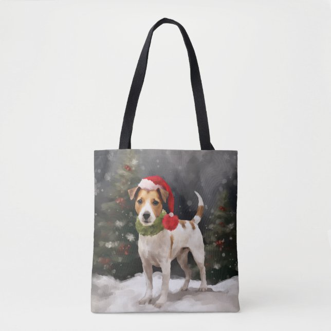 Bolsa Tote Jack Russell Dog no Natal da Neve (Frente)