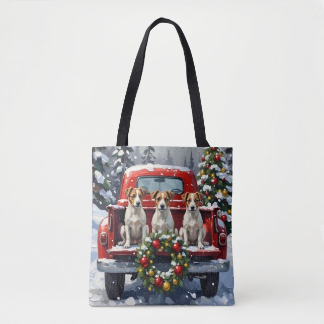 Bolsa Tote Jack Russell Terrier Christmas Red Truck Holiday (Frente)