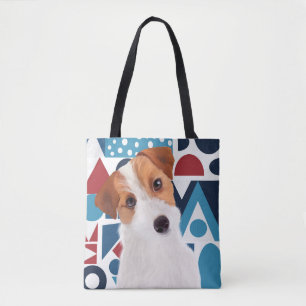 Bolsa Tote Jack Russell Terrier Dog Blue e Red Geométrico