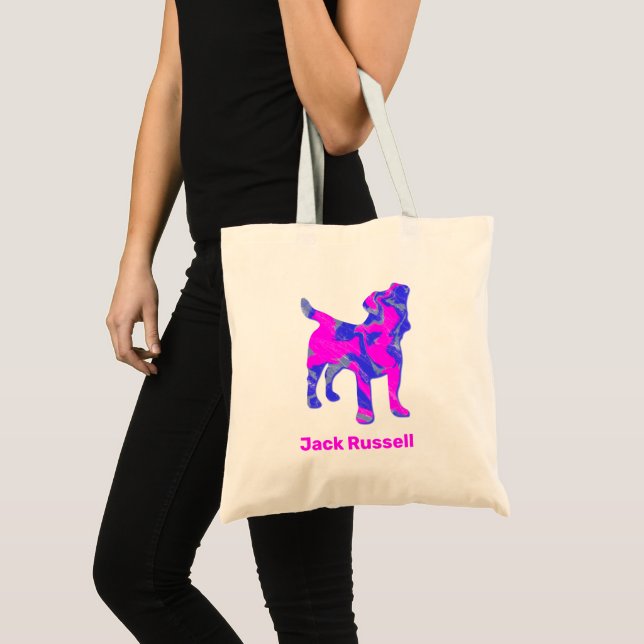 Bolsa Tote Jack Russell Terrier Silhouette rosa e azul (Frente (produto))