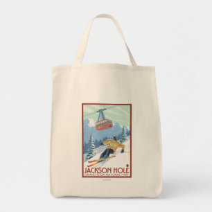 Bolsa Tote Jackson Hole, esquiador de Wyoming e bonde