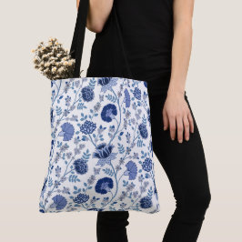 Bolsa Tote Jacobean Floral Big Pattern Blue em branco