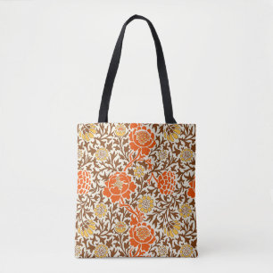 Bolsa Tote Jacobean Floral, Orange Brown & Mustard Dourado