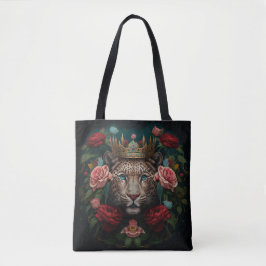 Bolsa Tote Jaguar with Crown in Flowers Painting             