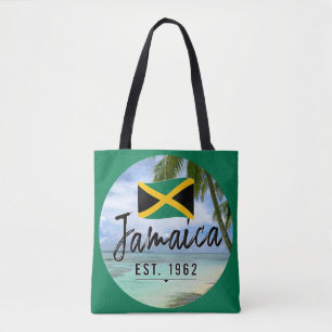 Bolsa Tote "Jamaica Est. 1962" Beach With Jamaica Flag Art