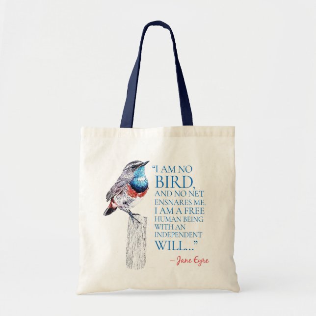 Bolsa Tote Jane Eyre - Não Sou Pássaro - Pássaro Azul Trocado (Frente)