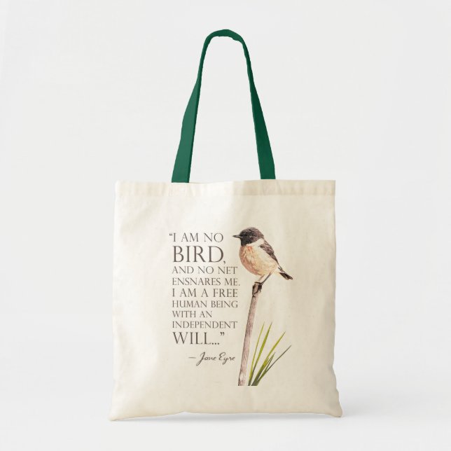 Bolsa Tote Jane Eyre - Não Sou Pássaro - Pássaro Marrom (Frente)