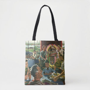 Bolsa Tote Jantar Familiar Antigo em um Lanchonete com uma Ju