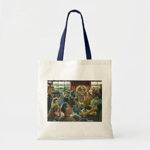 Bolsa Tote Jantar Familiar Antigo em um Restaurante com uma J